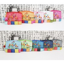 고급모시 꽃자수사각 색동동전지갑/외국인선물/전통색동동전지갑/명절선물/한국관광기념품, 옐로우