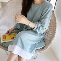 임산부 일자핏 배색 수유 롱원피스
