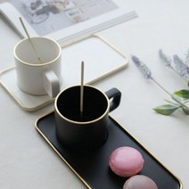 플레이트 머그컵 2P세트 골드 커피잔 찻잔 핸드메이드, 화이트