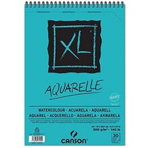 CANSON XL Aquarelle C400039170 수채화 용지 DIN A4 수채화 패드 300g 링 바인더로 나선형 바인딩 사용 수채화 수채화에 이상적인 컬러링 패드, A4 2팩