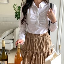 테크노 스텔번 반오픈 셔링 긴팔 블라우스