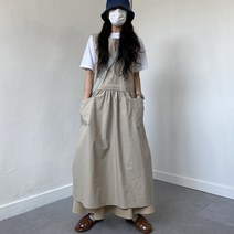 아메카지 핀탁 주름 레이어드 스트링 나시 오버핏 롱 원피스 (2color 블랙 베이지)