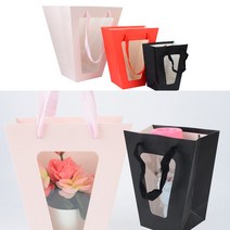 컬러풀 쇼핑백 투명창 화분 꽃집 선물 포장, 색상/사이즈, 대 - 레드