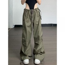 HOUZHOU 그린 낙하산 팬츠 카고 여성 오버사이즈 Y2k 스트리트웨어 힙합 와이드 레그 팬츠 빈티지 캐주얼 배기 조깅 바지