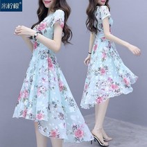 반팔브이넥원피스 2023 여름 여성 슬림핏 플라워 프린팅 쉬폰 샤랄라 제비꼬리 스윗 5001788078