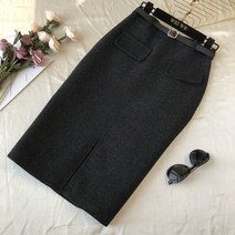 모직 반신 스커트 미디움 롱 가을 겨울 코디 슬림해 보이는 트임 힙업 스커트 도톰한 걸음 치마 여성