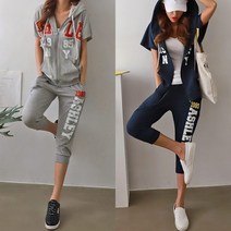 (당일발송/12시이전주문건) 마이비몰 빅사이즈 애쉴리 반팔 후드 집업 7부 바지 조거 팬츠 트레이닝 세트