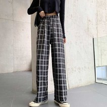 여대생 캐주얼룩 힙한 패션 체크 와이드 밴딩 팬츠 여성 통 여대생캐주얼룩 새학기패션 일자와이드
