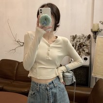 봄 슬림 v 넥 디자인 센스 내부 긴팔 하단 셔츠 티셔츠 작은 남자 슬림 스파이스 걸스 프렌치 탑 여성 의류 스타일라떼 모노타임 보브티셔