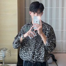 긴팔 호피무늬 박스 카라 남친룩 빅사이즈 여름 남방 반팔 남성 호피셔츠 오버핏