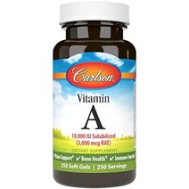 carlson - 비타민 a 10000 iu(3000 mcg rae) 가용화 면역 지원 시력 건강 항산화 250 소프트젤, 250카운트(1팩)