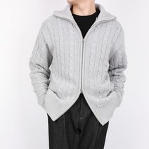 남자 헤비울 꽈배기 하이넥 니트집업