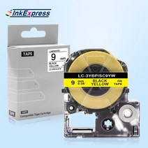 40mm * pvc 리본 스티커 라벨 테이프 엡손 LC-3WBN 용 LW-300 LW-400, [01] 9mm, [04] Black on Yellow