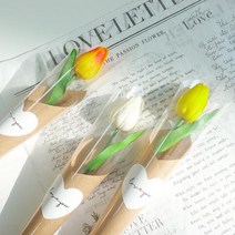 생화같은 조화 튤립 한송이 꽃다발, 핑크