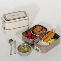 스밈콤마 전자레인지 스텐 도시락통 2단, 브라운