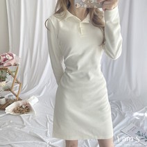 심플핏 긴팔 카라 슬림 피케 백리본 미니 원피스 2color