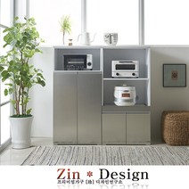 진디자인 주방 렌지대수납장 밥솥다이 심플한 하이그로시 감성컬러, 메탈그레이, 1200 렌지대