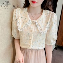빅카라 블라우스 여름 여성 프릴자수빅카라 빅카라넥
