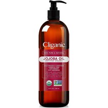 Cliganic Organic Jojoba Oil 32 oz 100% Pure Bulk Natural Cold Pressed Unrefined Hexane Free Oil for Hair & Face, One Color／4 Fl Oz Pack of 1