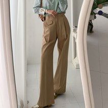 뜨개진 여성용 코튼 포인트 포켓 핀턱 와이드 부아르 슬랙스
