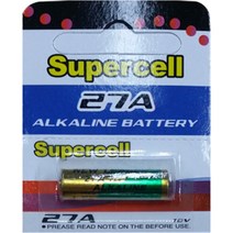 슈퍼셀 알카라인 27A 건전지 1알 2 3AAAA사이즈 12V A27-1BP 16.5mAh 자동차 리모컨 차량용 원격시동 등 특수건전지(C D V형)