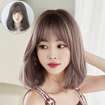 Routop 여성 가발 단발 머리둘레 조절 가능 무광 머릿결 자연스러움 가발 케어 서비스, 갈색