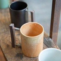 피어몰 이천도자기 수 빈티지 칸탈 일자 머그 450ml 도자기 물잔 물컵 음료수 커피, 블랙