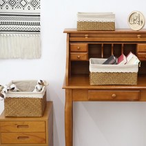 공간안애 커버 사각 라탄 바구니 (네츄럴), M