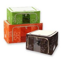 패브릭 플라워 리빙박스 (2도어 수납함 정리함 보관함), 80L(브라운), 1P