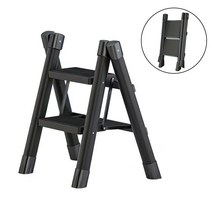 Mandar 가정용 경량 사다리 2단/3단 접이식 사다리 미니 사다리 블랙, 블랙 사다리