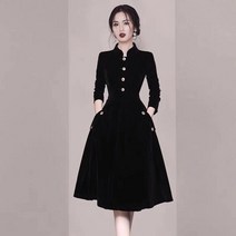 임산부옷 임산부원피스 빅사이즈 헵번 스타일 사교계 명사 세련된 빅 헴 라인 스커트 여성용 골드 벨벳 드