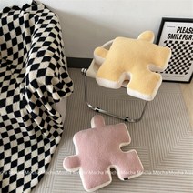 퍼즐 베개 쿠션 단색 붙박이의자쿠션 등방석 모찌 인테리어 의자 등받이 허리 거실, 노란색 + 분홍색