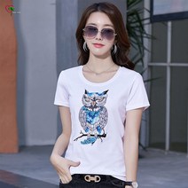 요모조모 YJS243 부엉이 스팡클 라운드넥 반팔 티셔츠