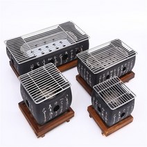미니화로 가정용 캠핑용 직사각 구이팬+단열판+석쇠 숯불구이 꼬치구이, 1세트, 대+구이팬