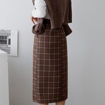 마롱패션 다크 체크 스커트 프린트 패턴 블랙