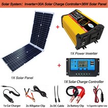 태양광 인버터 12v 순수 사인 DC ~ AC 110V/220V 6000W 휴대용 강력한 파워 뱅크 변환기 LCD 자동차 충전, 03 Yellow 36W 110V