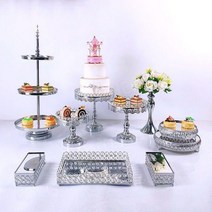 크리스탈 케이크 스탠드 웨딩 생일 파티 디저트 호텔 카페 플레이트 랙 컵케이크 과일 빵, Silver 10pcs