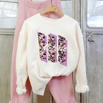 이힝 플라워 패치 프린팅 기모 맨투맨