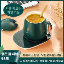 55도 항온 머그컵 일정 온도 컵 세트 사무실 물컵 선물, 복고 그린