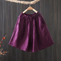 린넨배기바지 단아한 무드 면린넨 캐주얼반바지 여성 여름옷 와이드 루즈핏 팬츠 모시메리 밴딩웨스트 5부바지 3127472785