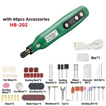 전동글라인더 그라인더 무선 미니 그라인더 USB 충전 드릴 전기 조각 펜 5 속도 조정 연 삭 기계 세련 된, 03 HB-202-60pcs Set
