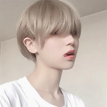 금발 염색 남자 통 앞머리 미용 정수리 군인 가발 반 패션 부분, 화이트