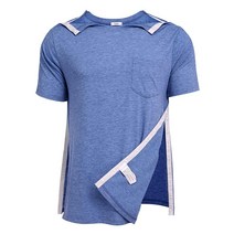 Deyeek 남성용 어깨 수술 후 셔츠 회복 눈물 제거 반소매 풀 오픈 사이드 스냅 투석 항암 치료 의류 올리브 그린., Dark Blue