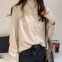 오 피스 출근 룩 코디 이너 쉬폰 블라우스 정장 셔츠 d6W 여성 직장인 여자 긴팔 옷 봄 브이넥