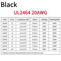 와이어 케이블 2 5 10M 28 26 24 22 20 18 16 AWG UL2464 피, 06 20AWG, 02 5 Meters