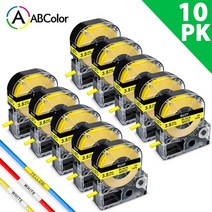 10PCS SU3W Φ3.5mm 테이프 호환 Epson KingJim 열 수축 튜브 LabelWork LW-300 프린터 용, 02 10PK Black on Yellow
