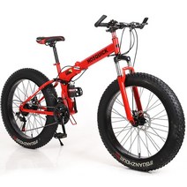 광폭타이어자전거 MTB 산악자전거 20 24 인치 스노우 바이크 폭4.0 타이어 남녀 학생 접이식 자전거, 21-24단, 20-24-26인치, 레드