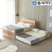 동서가구 탈린 편백나무 프레임 2단 슬라이딩 침대 Q+SS (9존독립) DF641338, 아이보리내츄럴