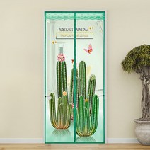 현관 중문 방충망 100X200cm 방문 베란다 자석 모기방충문 벨크로 끈 접이식형, 선인장 도어 1세트