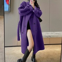 브랜드없음 에퀴르 여성 겨울 오버핏 덤블퍼 가죽 벨티드 캐주얼 롱 코트
